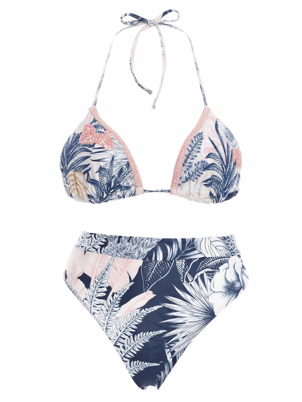 Agua Bendita Navy & Blush Tropical Triangle Bikini Set